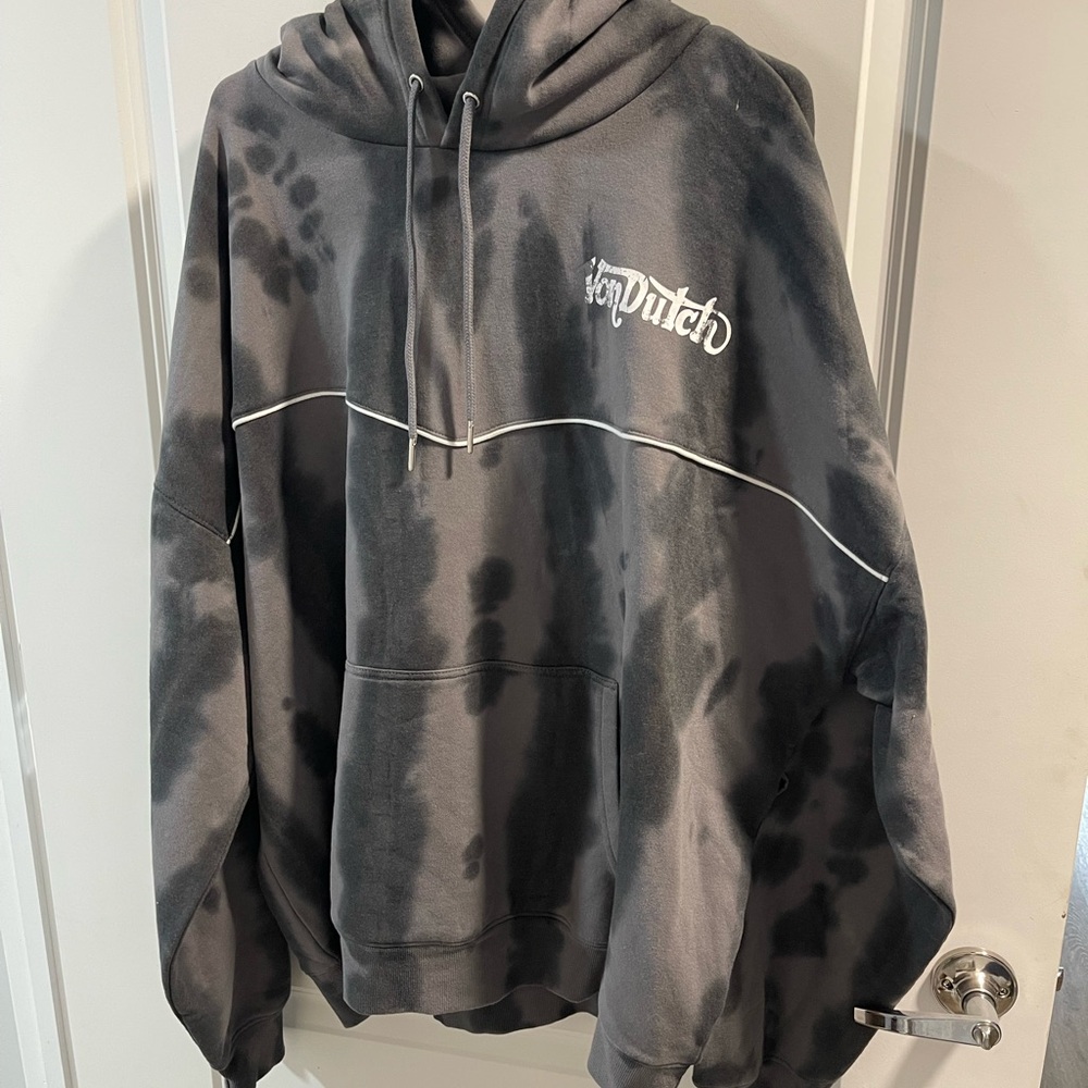 Von Dutch Black Tie-Dye Crewneck Sweatshirt with White Logo